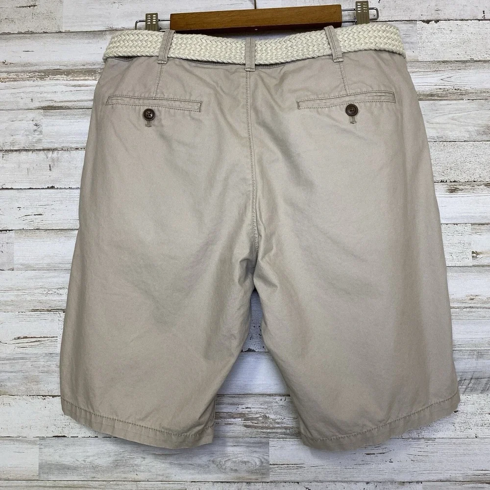 Express Classic Fit Chino Shorts Sz 30 Beige 100% Cotton Flat Front Braided Belt